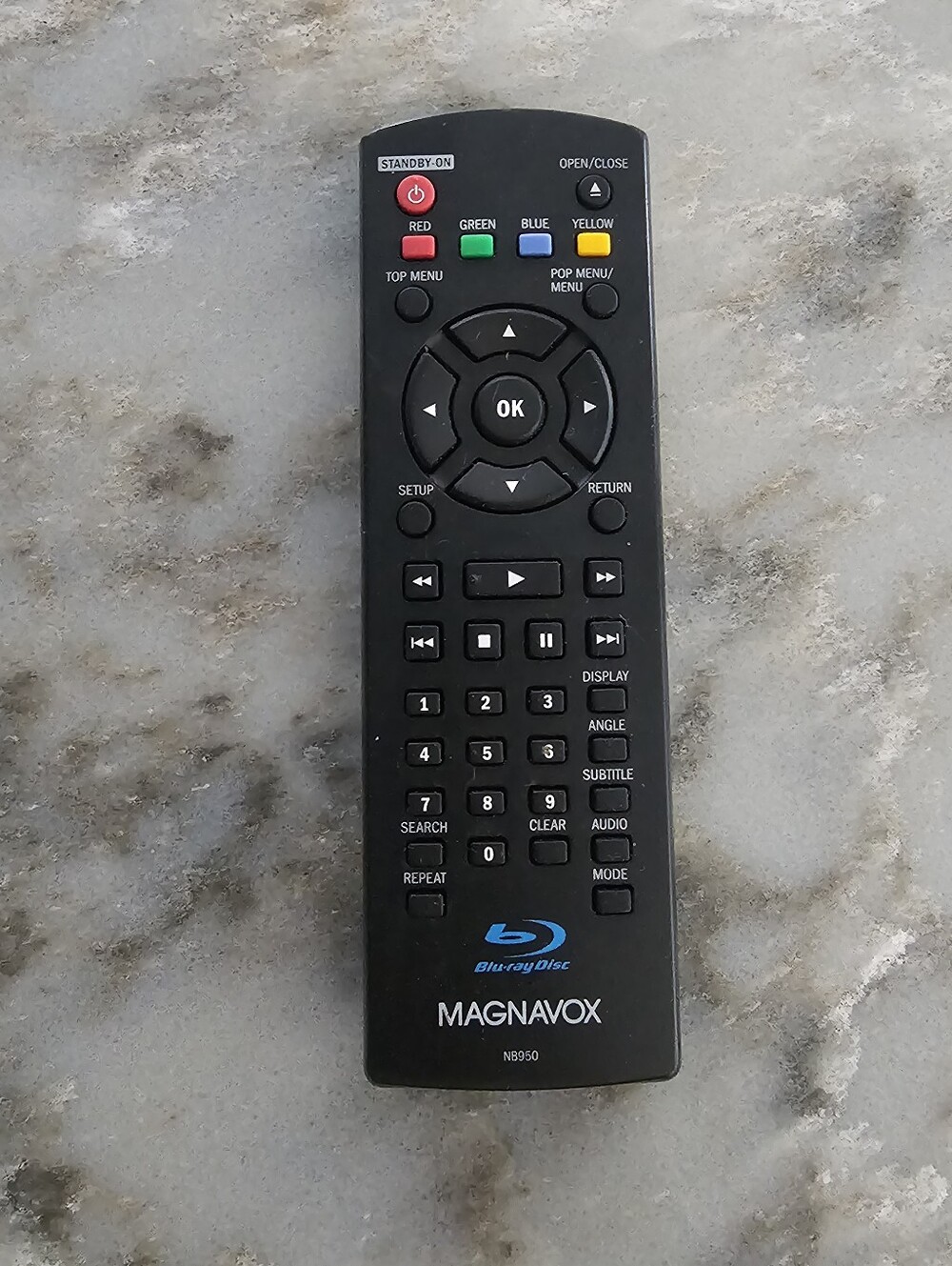 Genuine Magnavox NB950 Blu-ray Disc Player Remote Control - Missing Back Cover